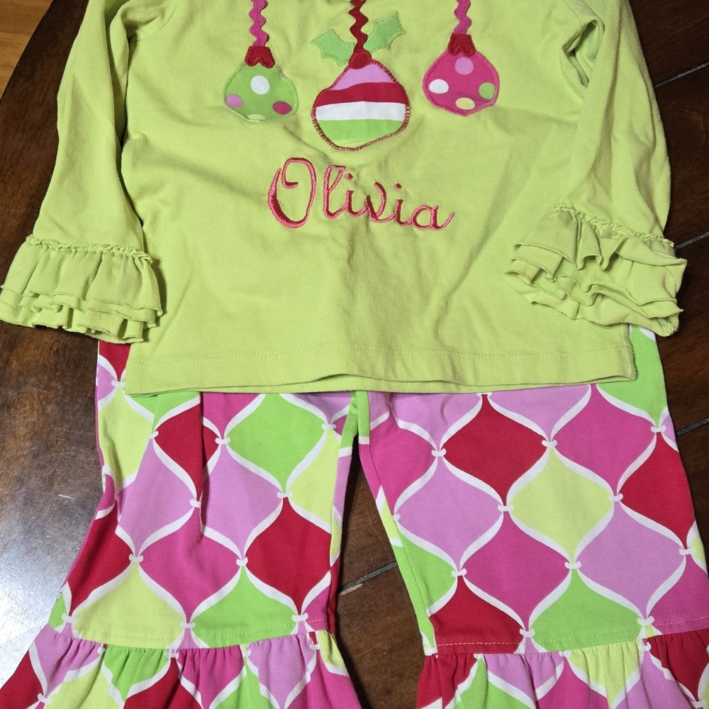 Kelly's Kids Green and Pink Ornament  Set Personalized OLIVIA